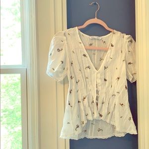 white puff sleeve floral top